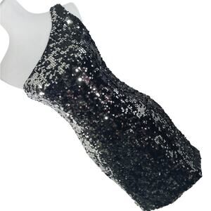 NWOT! AS U WISH! LUXURIOUS SINGLE SHOULDER, BLACK & SILVER SEQUINNED DRESS! SZ L